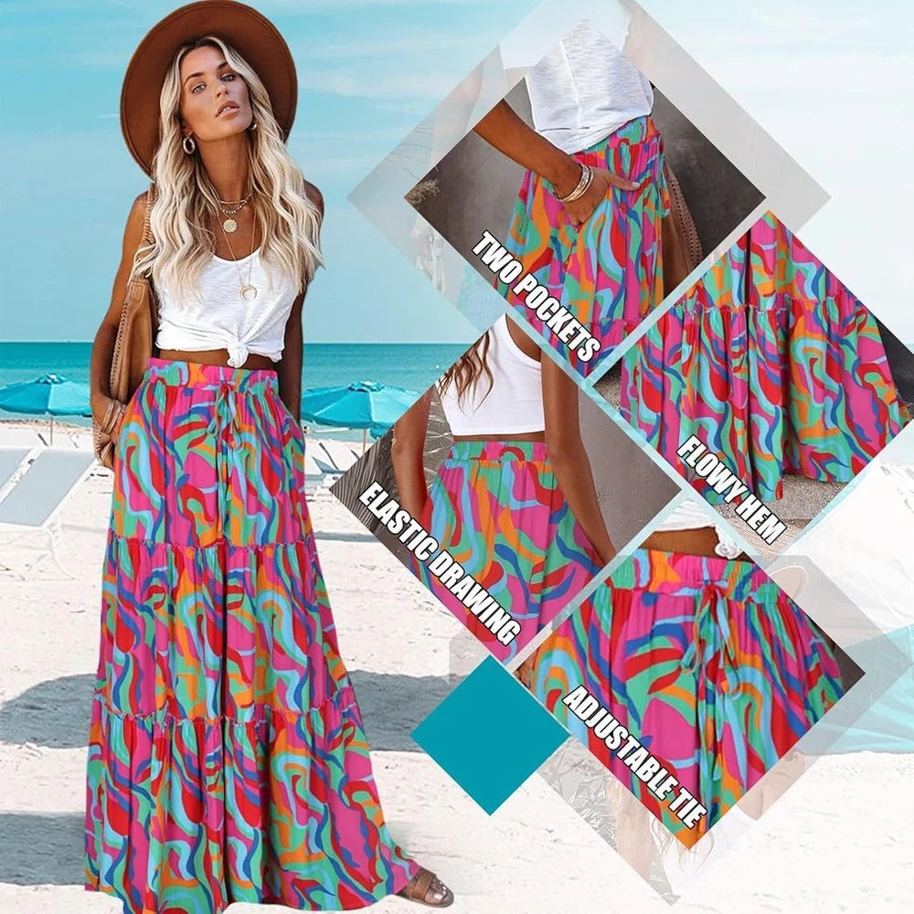 EARKOHA Boho Flowy Maxi Skirt