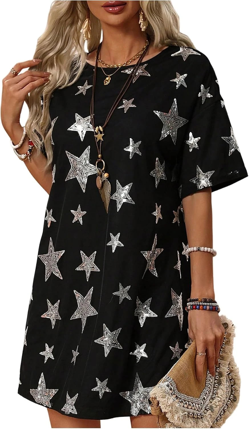Sequin Star Short Sleeve Dress