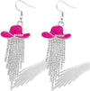 Rhinestone Cowgirl Hat Tassel Earrings