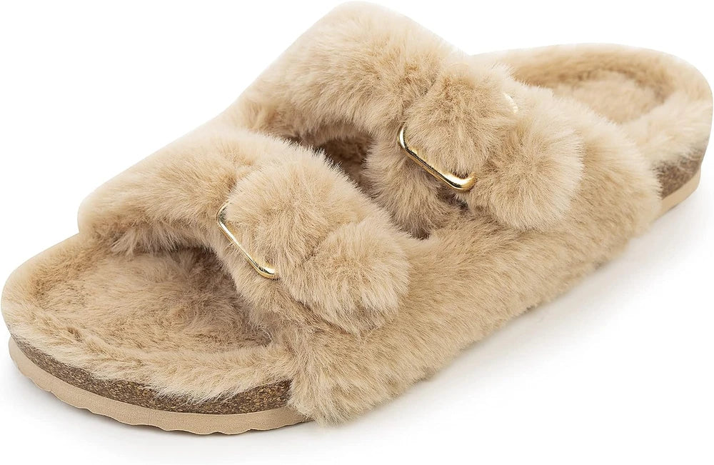 Fitory Faux Fur Cork Sandals