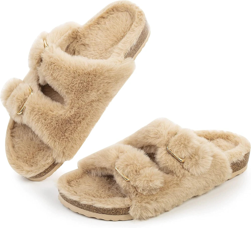 Fitory Faux Fur Cork Sandals