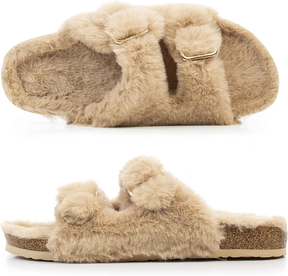 Fitory Faux Fur Cork Sandals