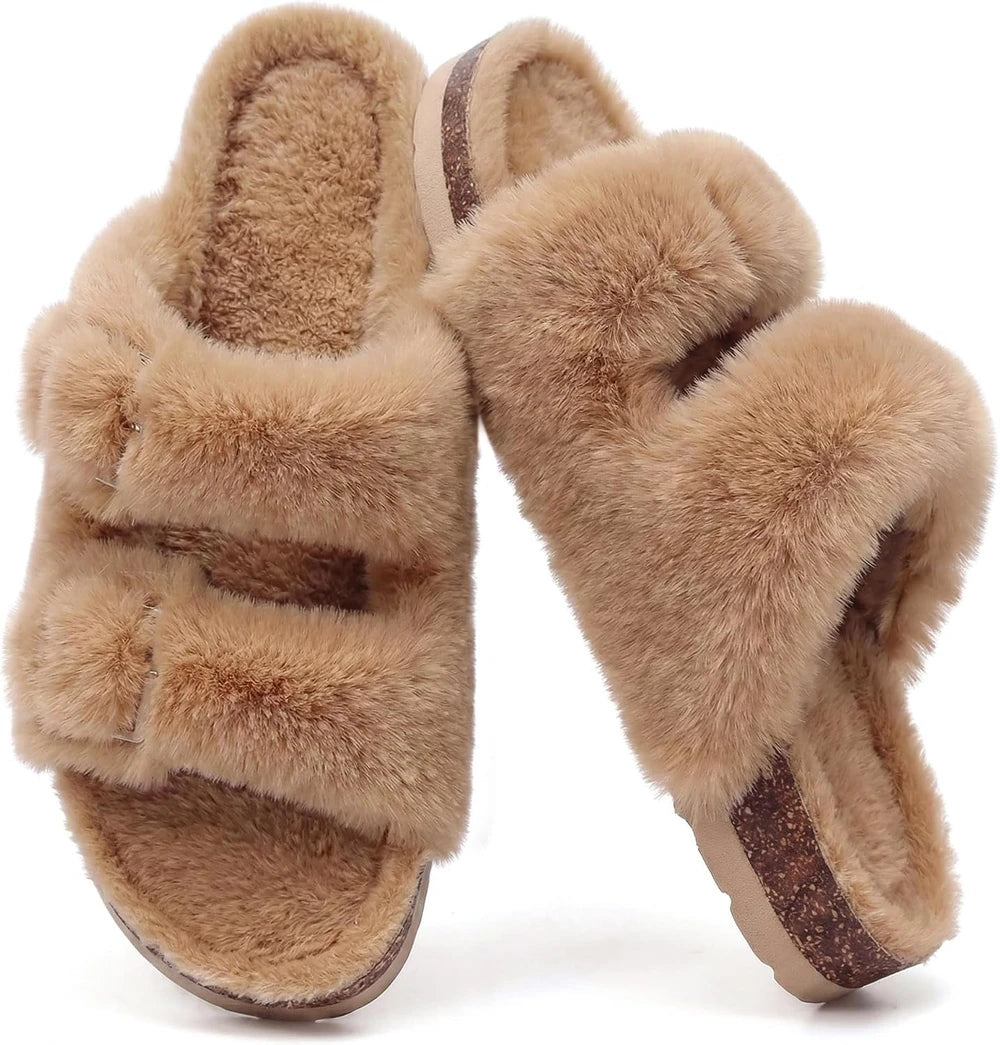 Fuzzy Cork Footbed Slippers