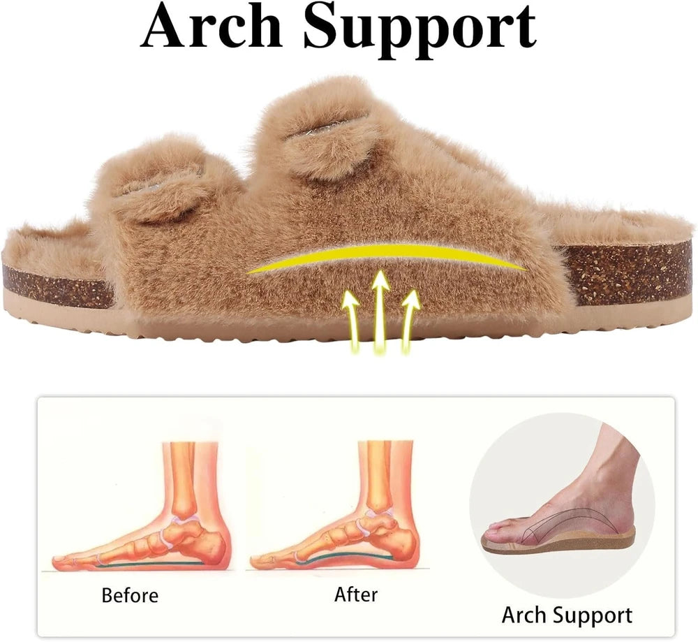 Fuzzy Cork Footbed Slippers
