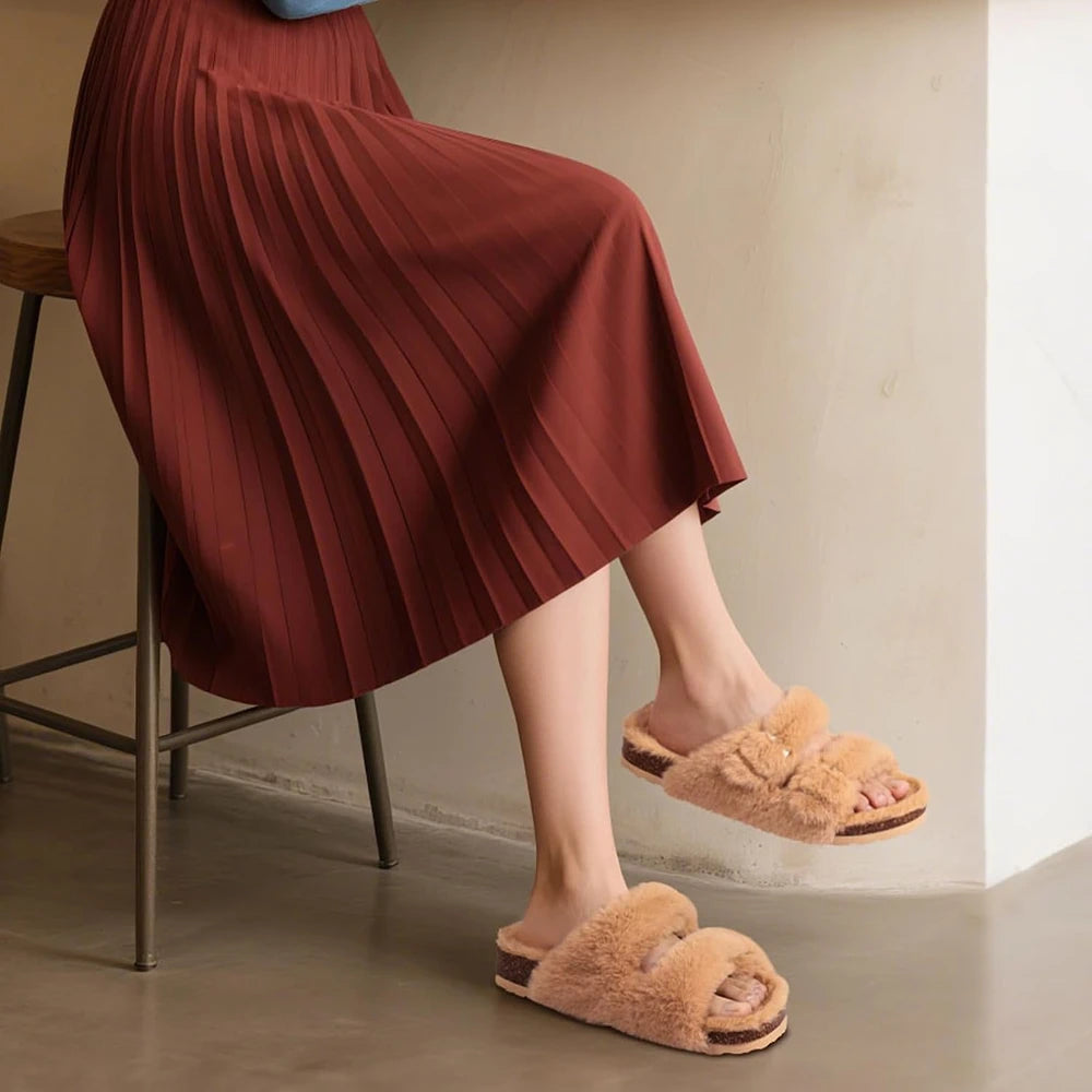 Fuzzy Cork Footbed Slippers