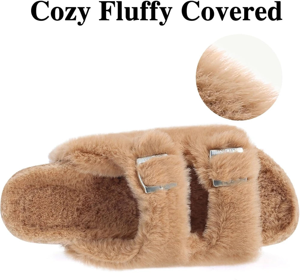 Fuzzy Cork Footbed Slippers