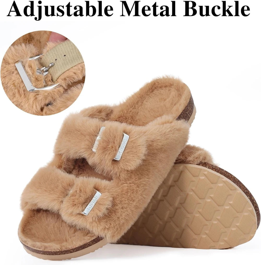 Fuzzy Cork Footbed Slippers