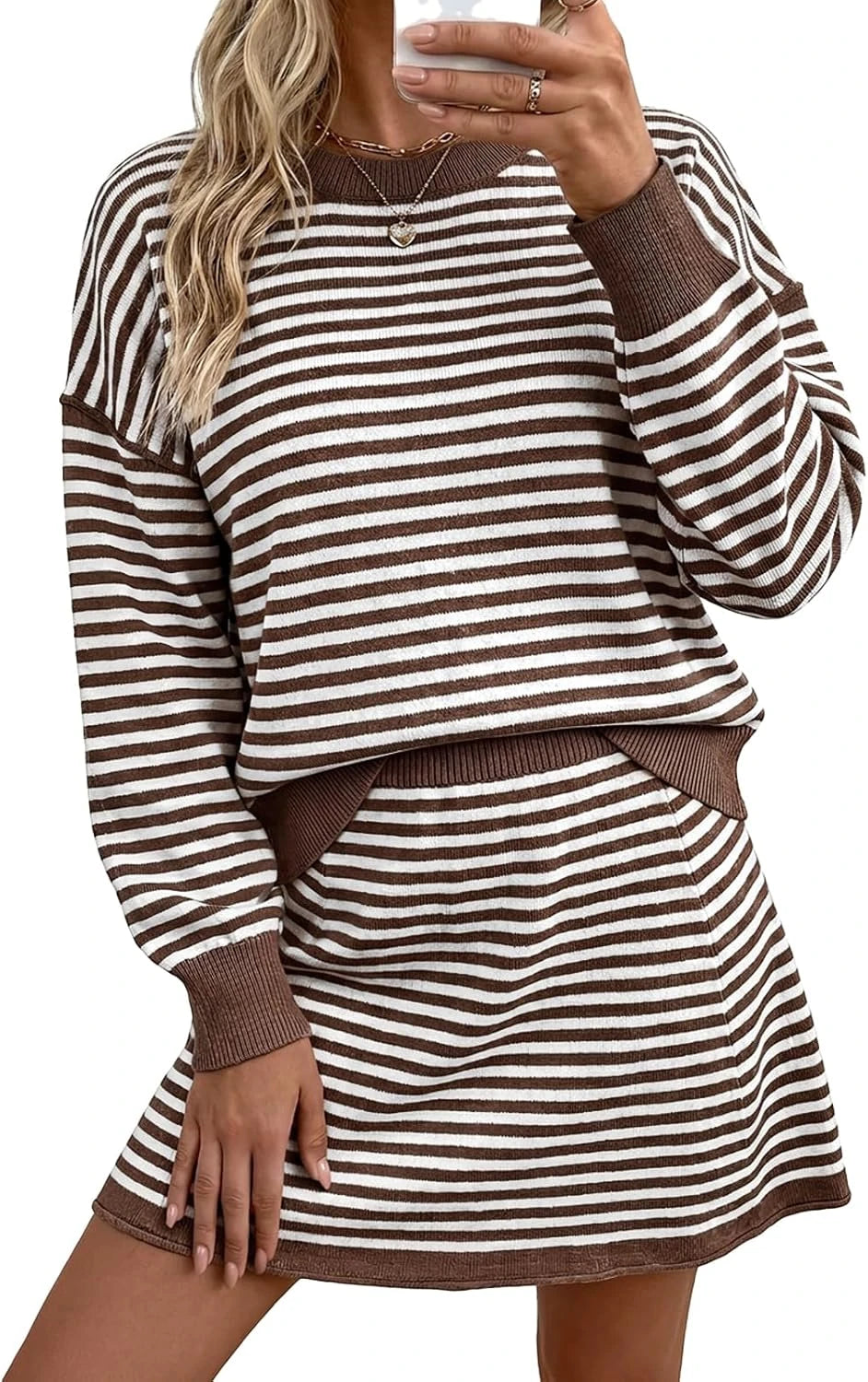 Striped Knit Sweater Skirt Set