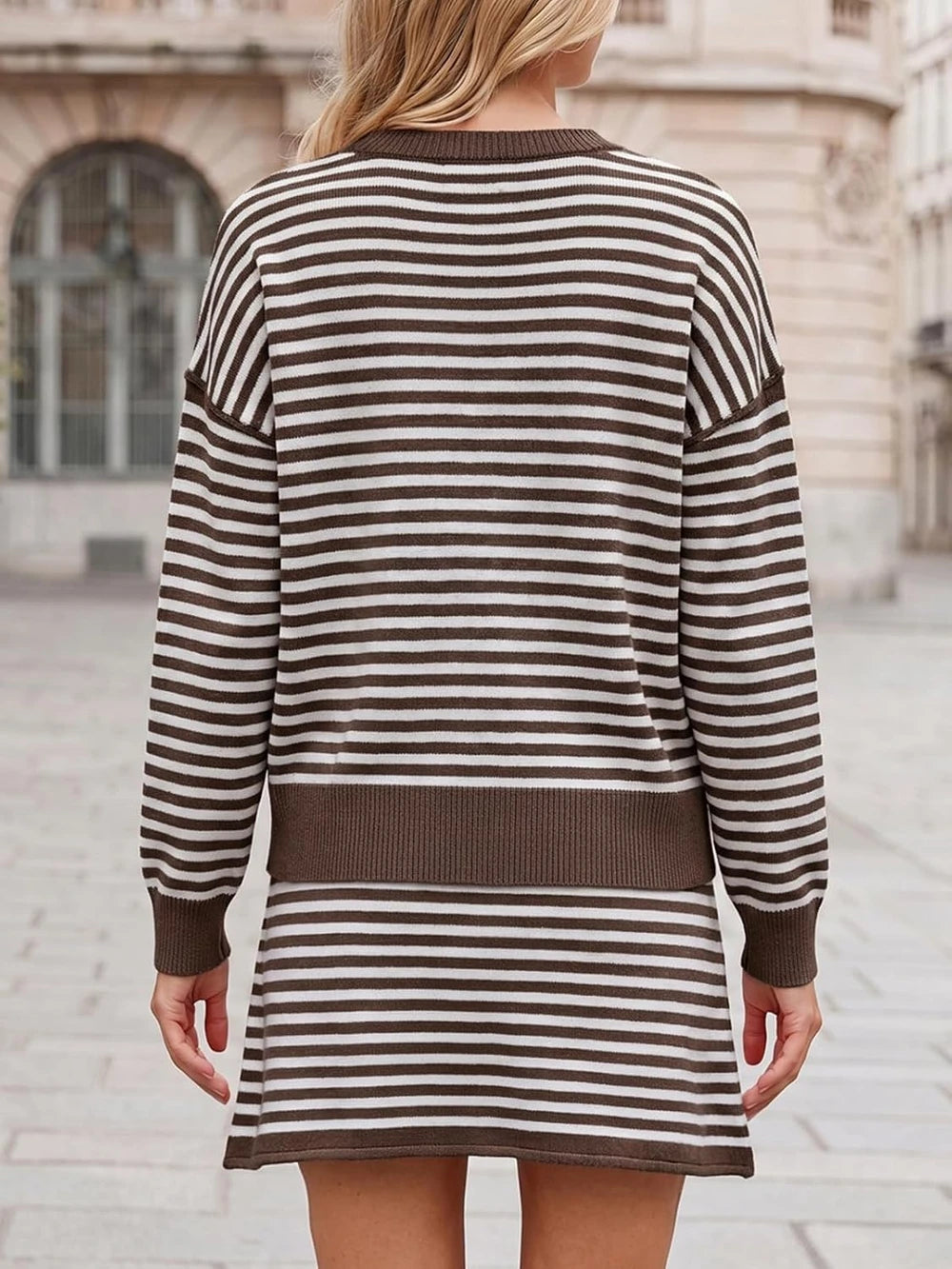 Striped Knit Sweater Skirt Set
