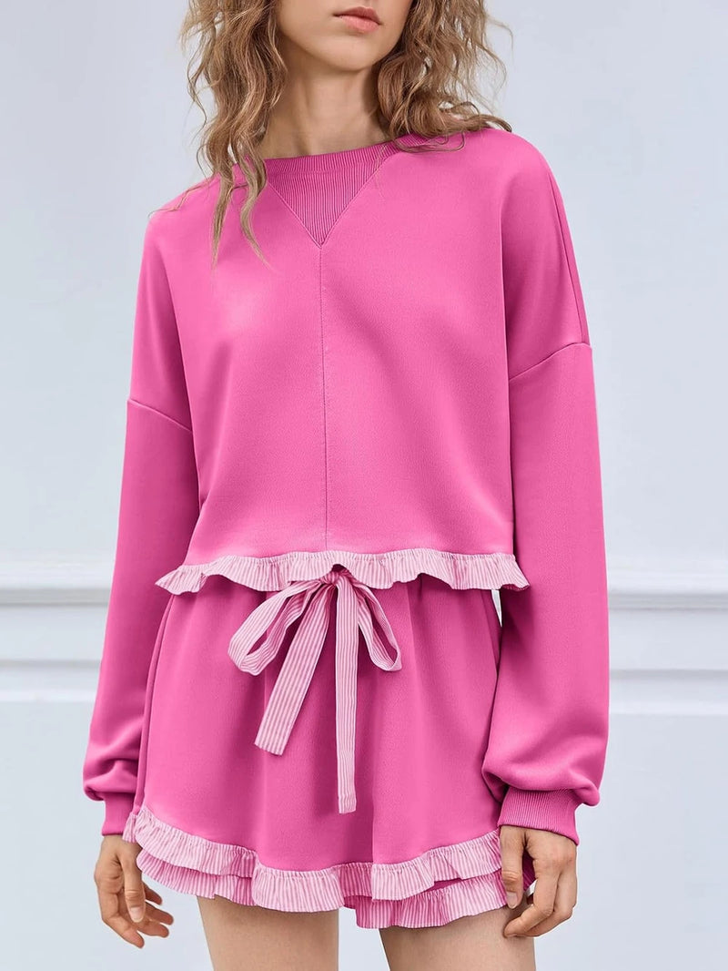 Fisoew Color Block Ruffle Lounge Set