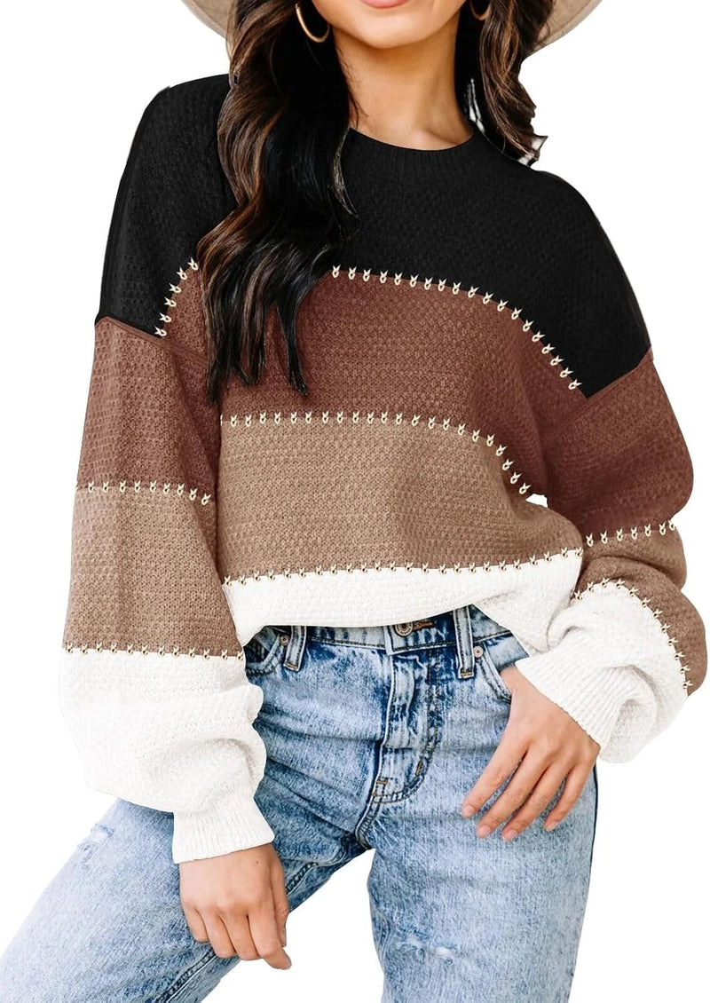 Oversized Color Block Knit Sweater
