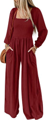 Lightweight Long Sleeve Wide Leg Romper