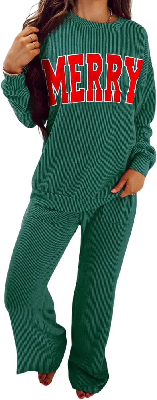 Ribbed Knit Christmas Loungewear Set