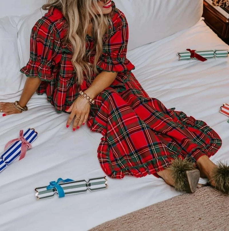 Plaid Ruffle Pajama Set