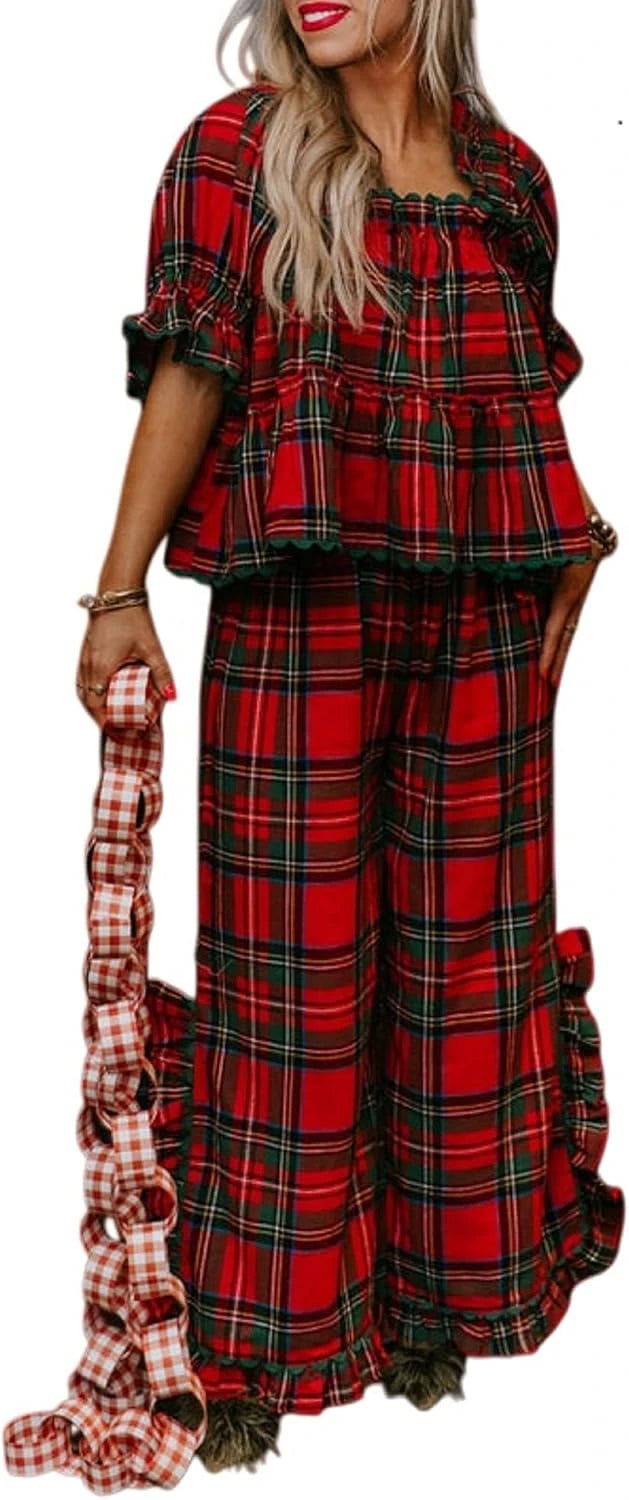 Plaid Ruffle Pajama Set