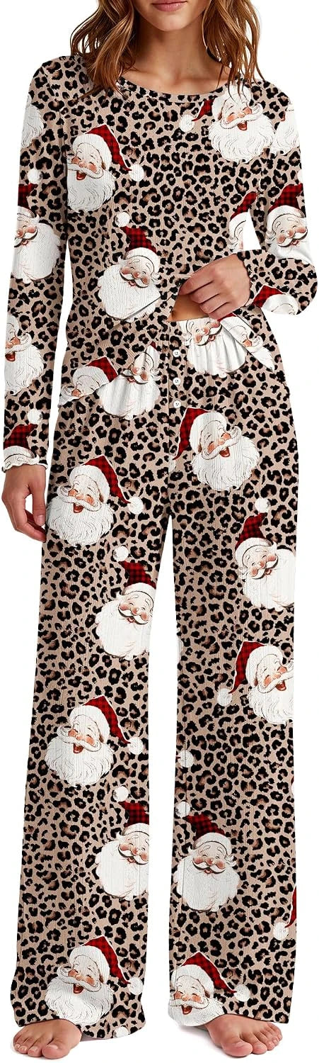 Leopard Santa Christmas Pajama Set