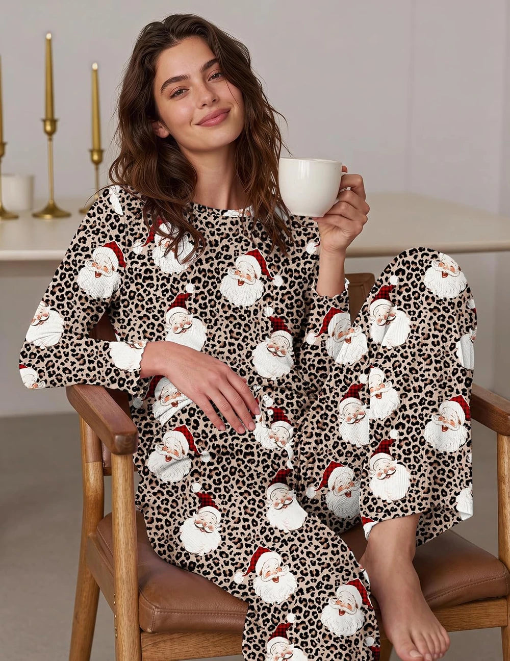 Leopard Santa Christmas Pajama Set