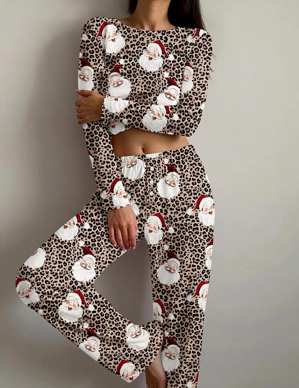 Leopard Santa Christmas Pajama Set