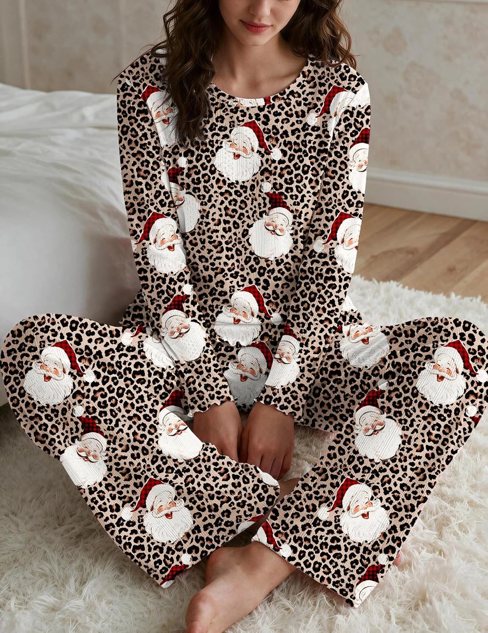 Leopard Santa Christmas Pajama Set