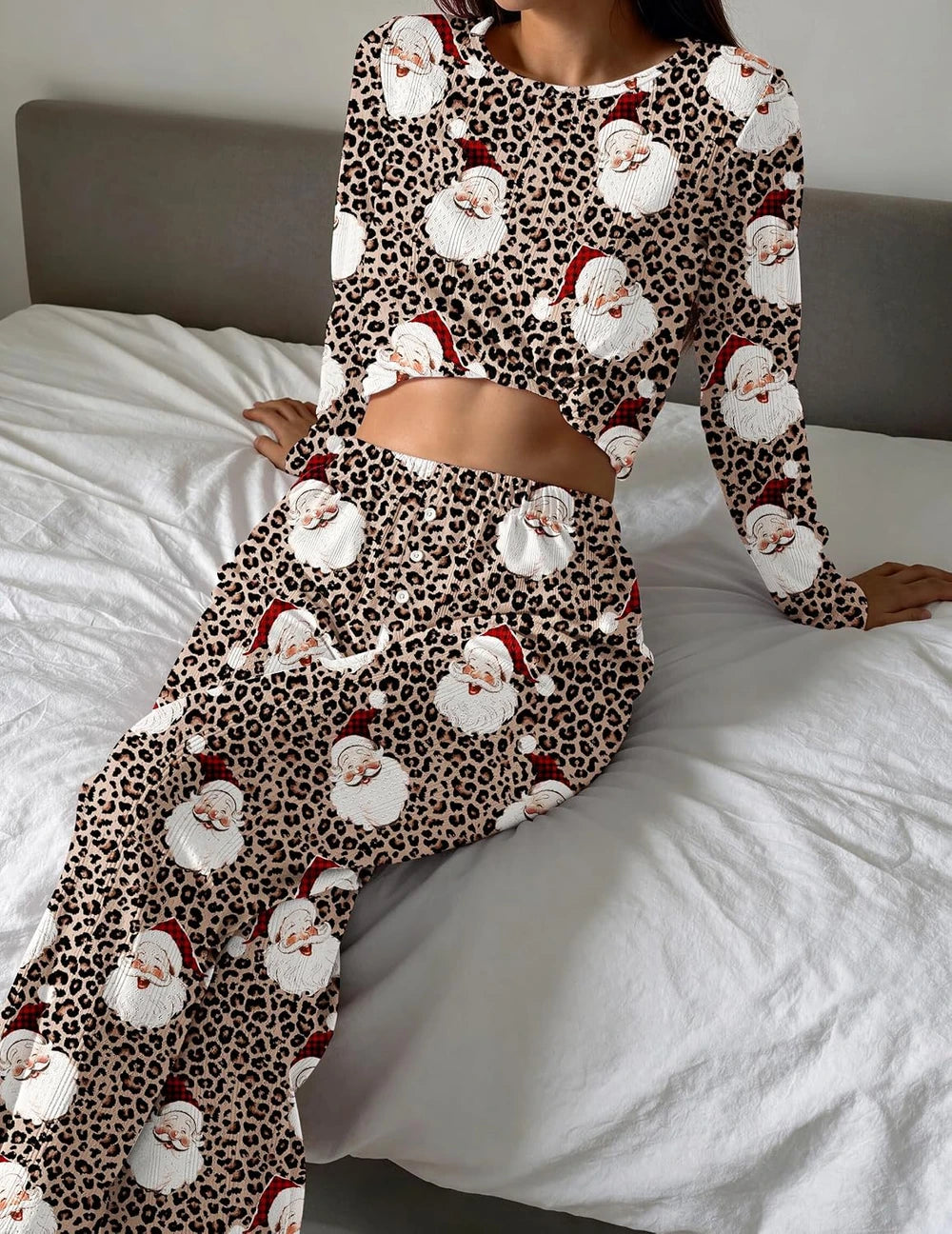 Leopard Santa Christmas Pajama Set