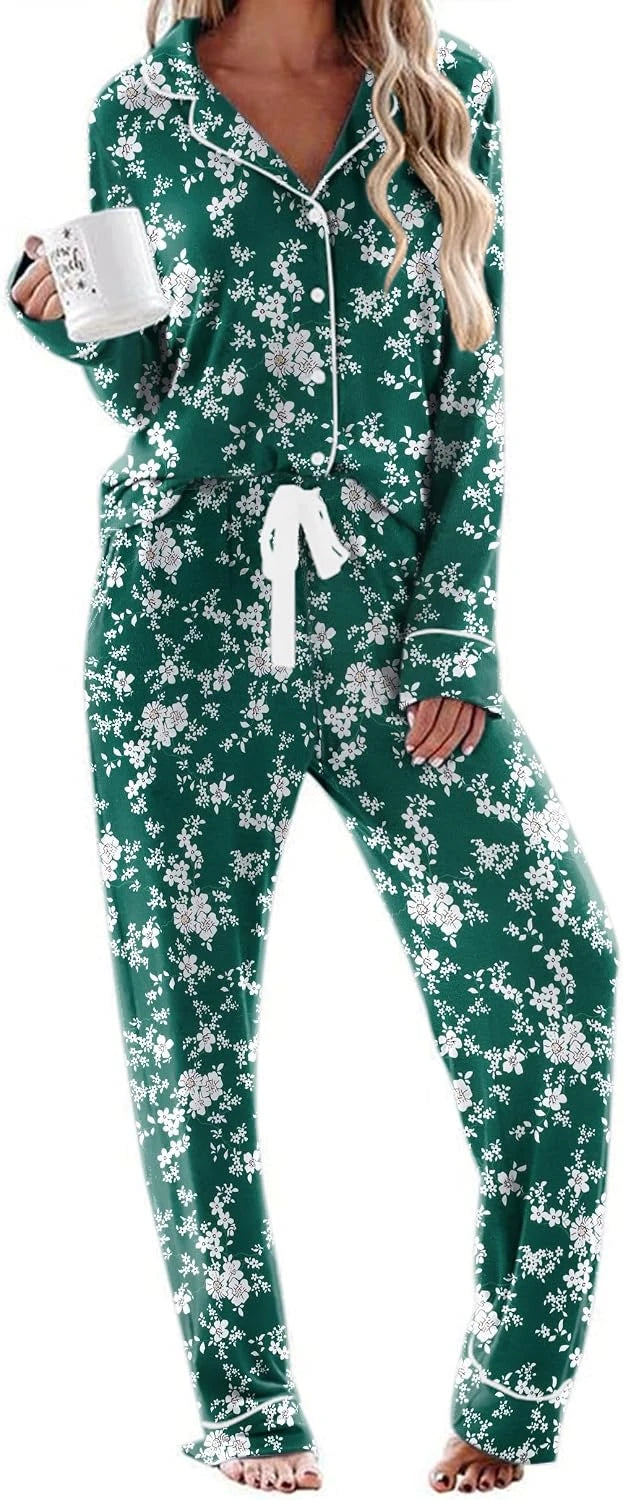 Ekouaer Long Sleeve Button Down Pajama Set