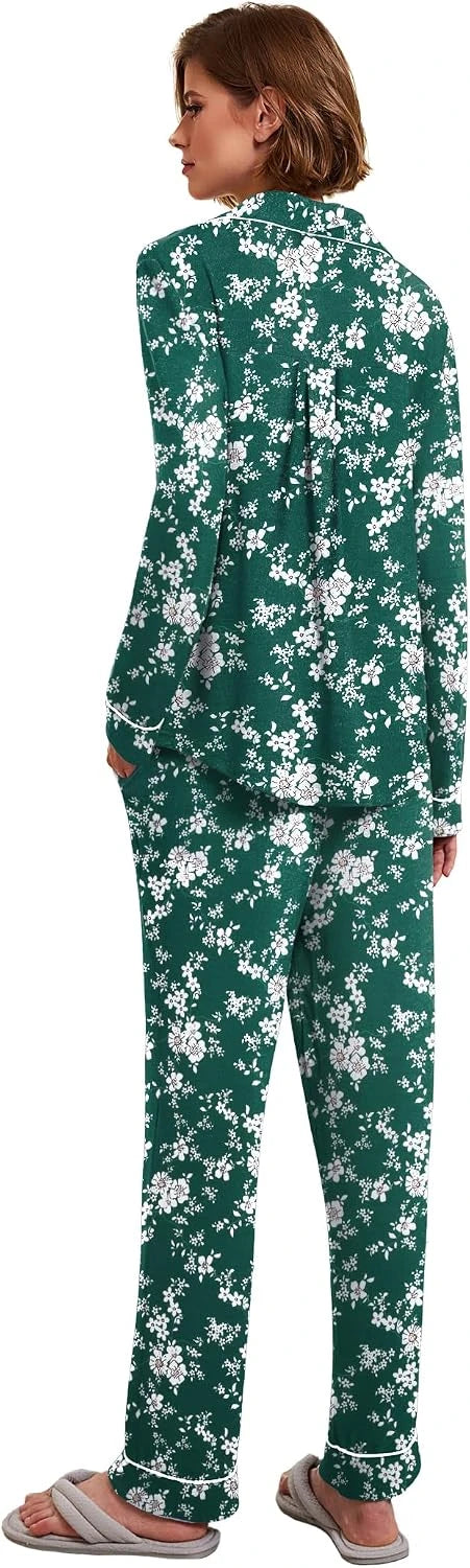 Ekouaer Long Sleeve Button Down Pajama Set