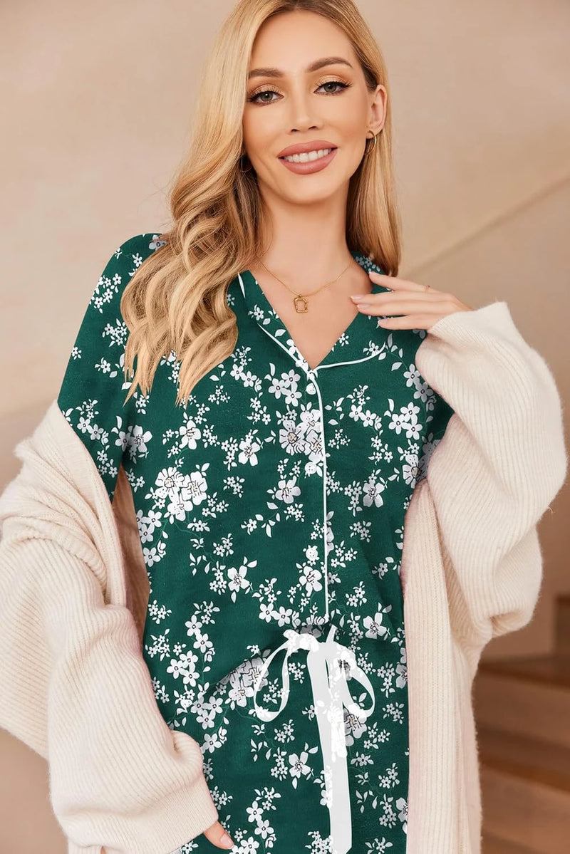 Ekouaer Long Sleeve Button Down Pajama Set