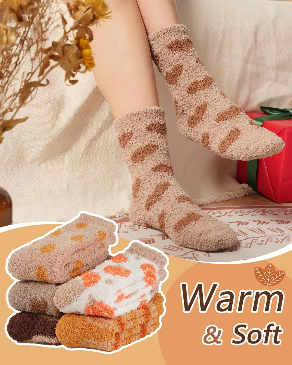 Womens Fuzzy Thanksgiving Slipper Socks