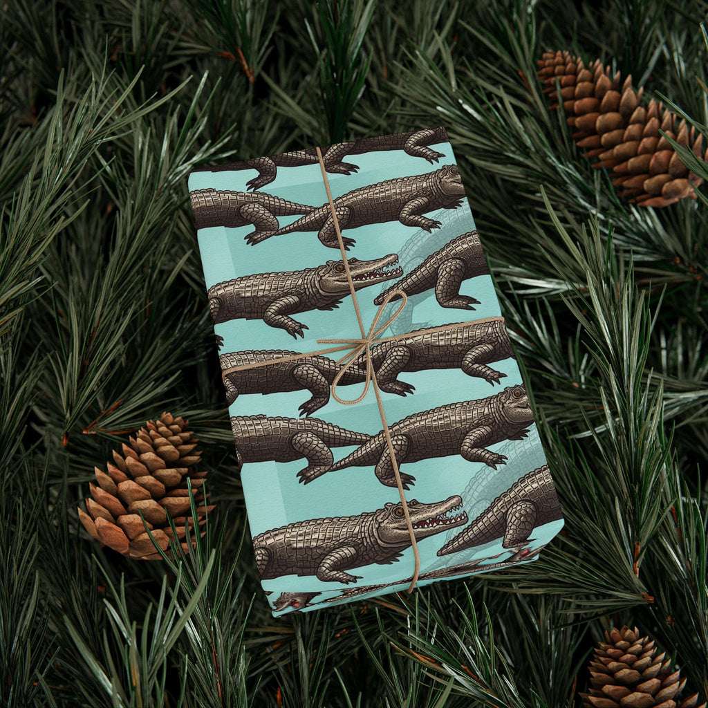 Retro Alligator Pattern Wrapping Paper | Teal Animal Print Roll