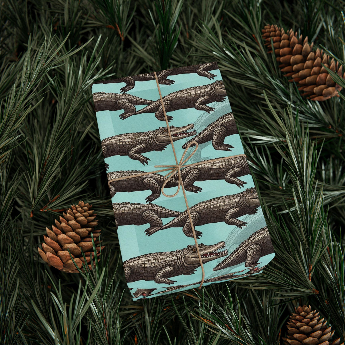 Retro Alligator Pattern Wrapping Paper | Teal Animal Print Roll