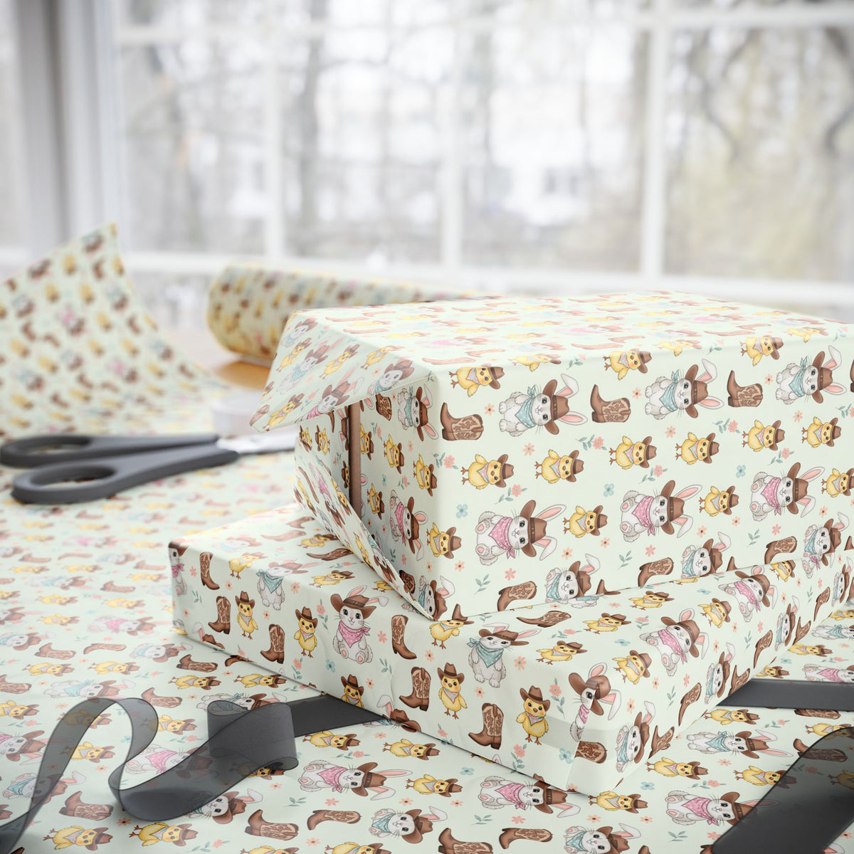 Cute Cowboy Bunny Easter Wrapping Paper