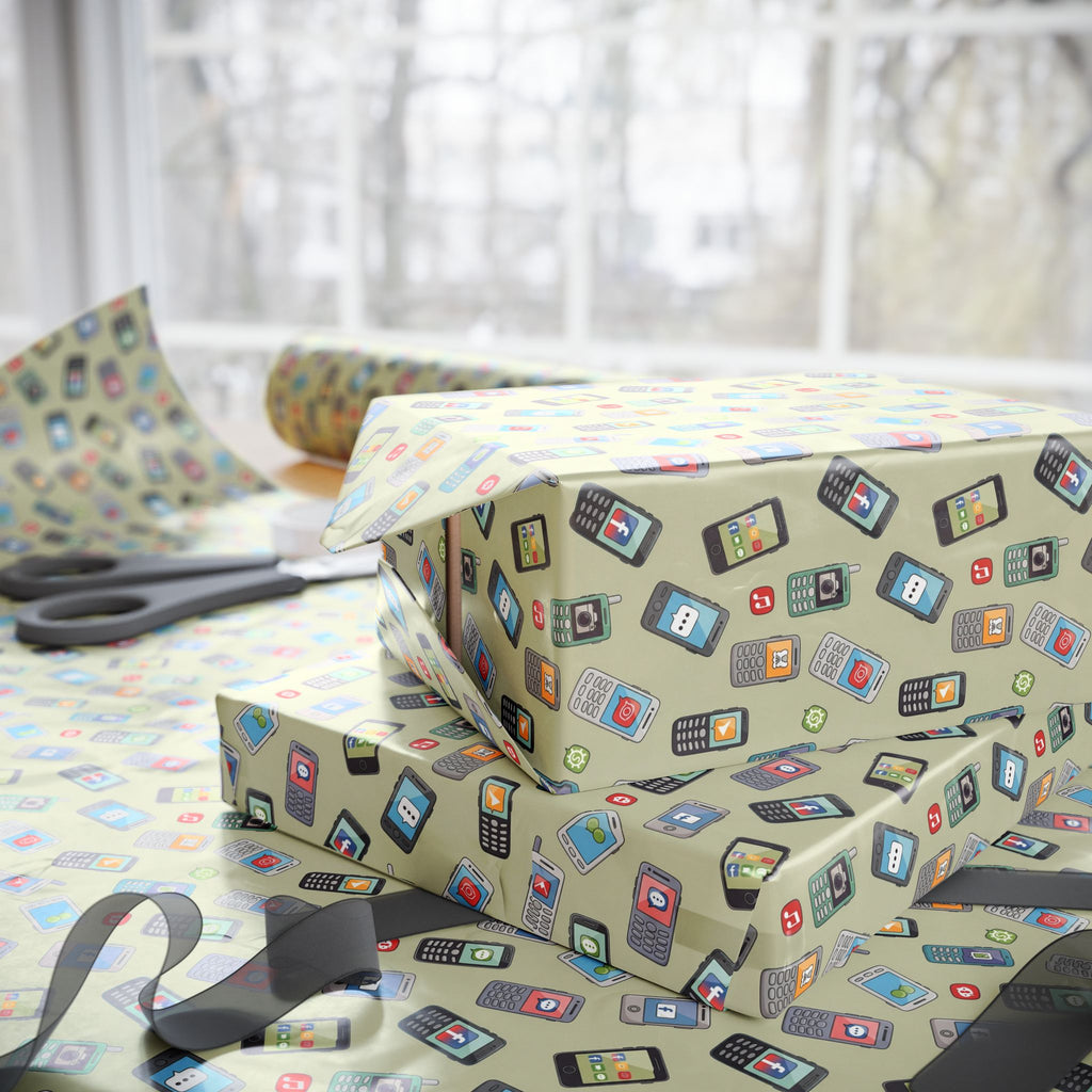 Retro Cell Phone Pattern Wrapping Paper | Vintage Mobile Phone Gift Wrap