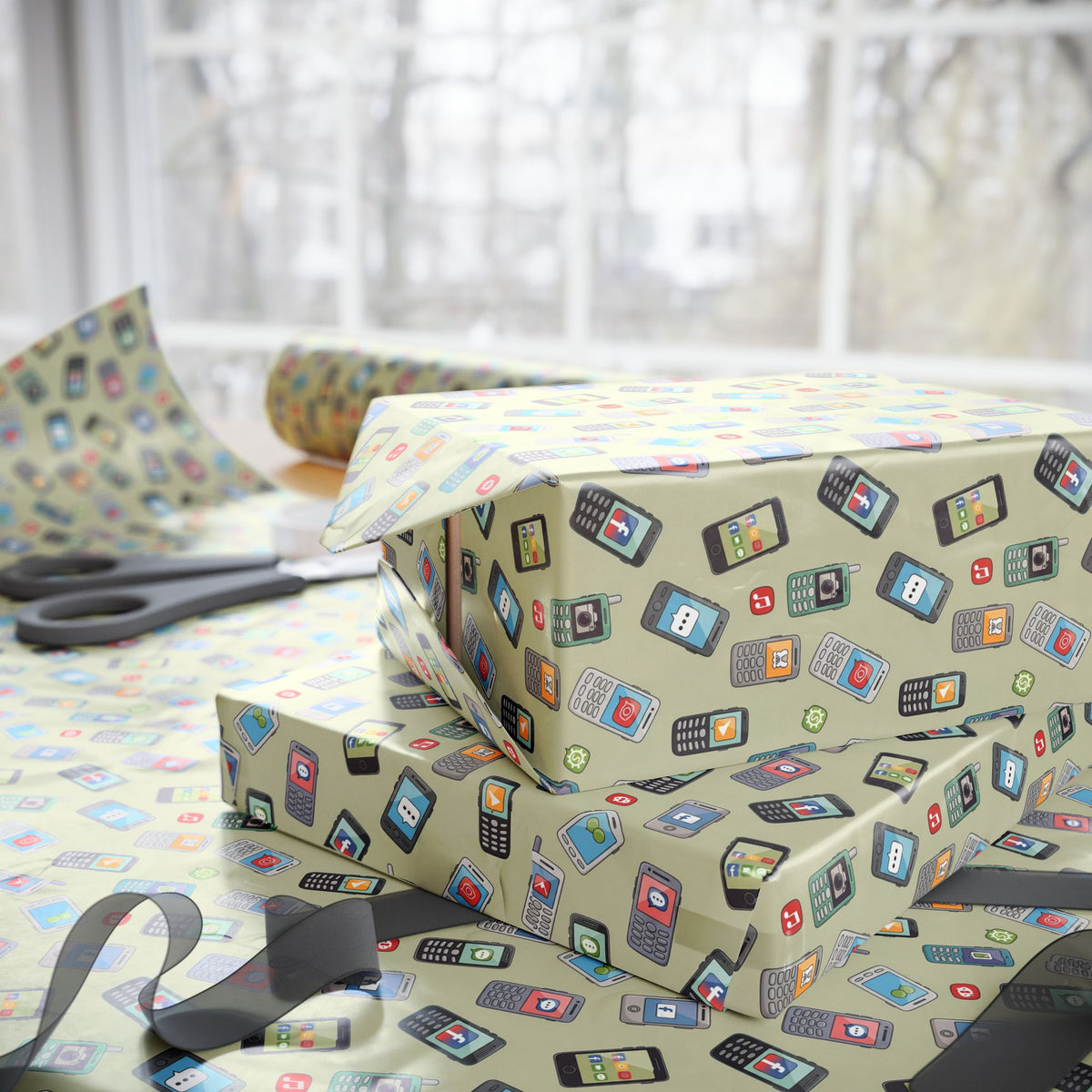 Retro Cell Phone Pattern Wrapping Paper | Vintage Mobile Phone Gift Wrap
