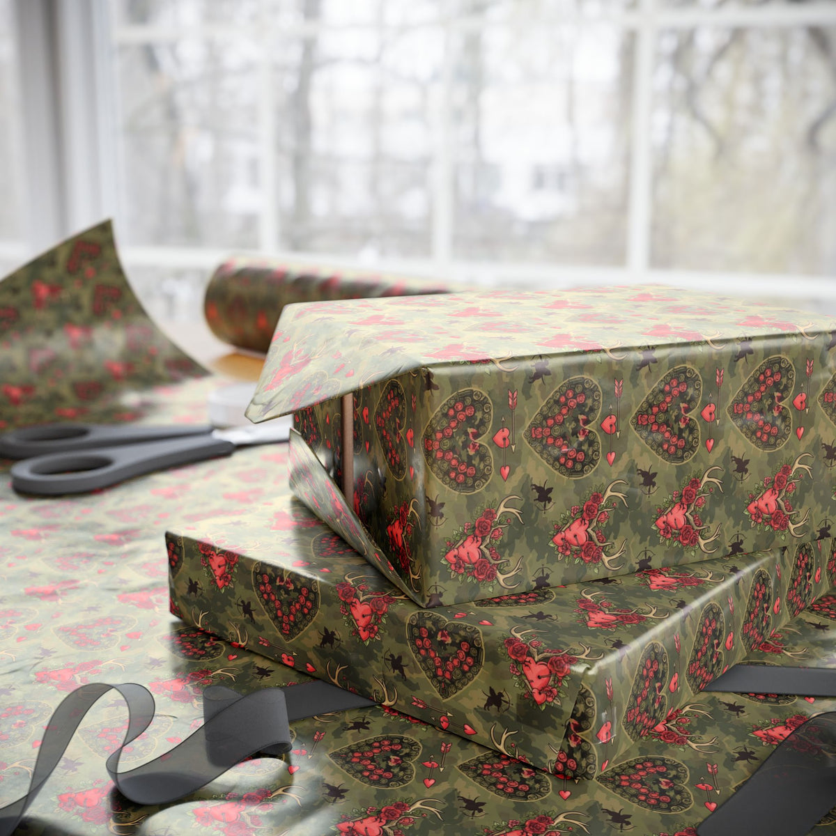 Camo Heart Valentines Wrapping Paper