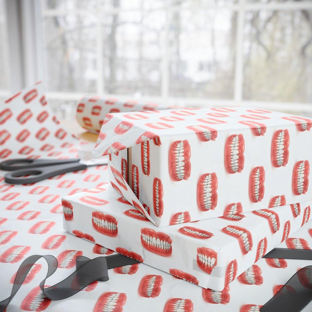 Dentures Pattern Wrapping Paper | Cosmetic Theme