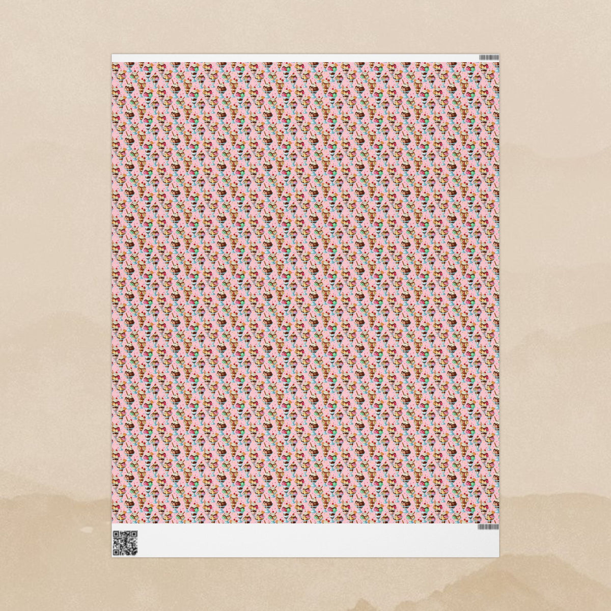 Ice Cream Cones Wrapping Paper | Dessert Pattern, Pink Ice Cream Print