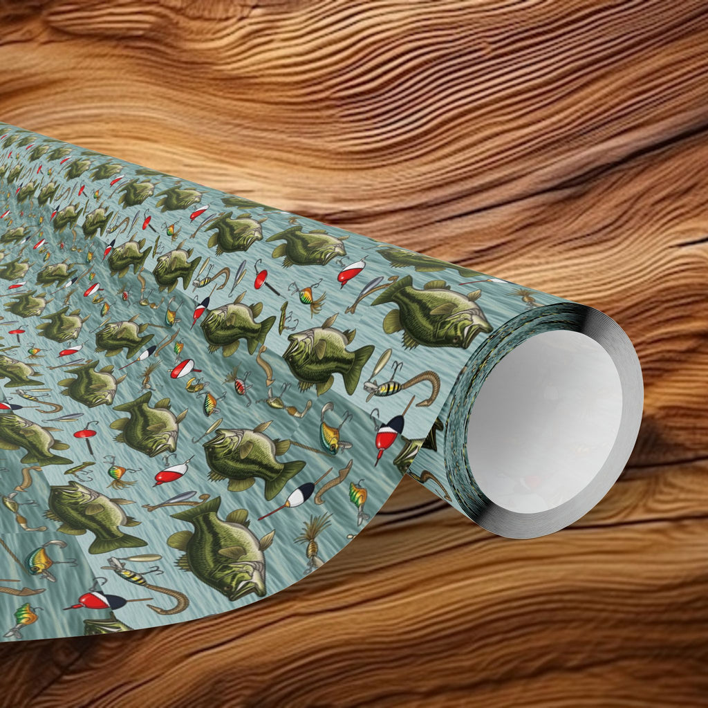 Fishing Pond Fish Pattern Wrapping Paper | Water Lily, Carp, Blue-Green Background