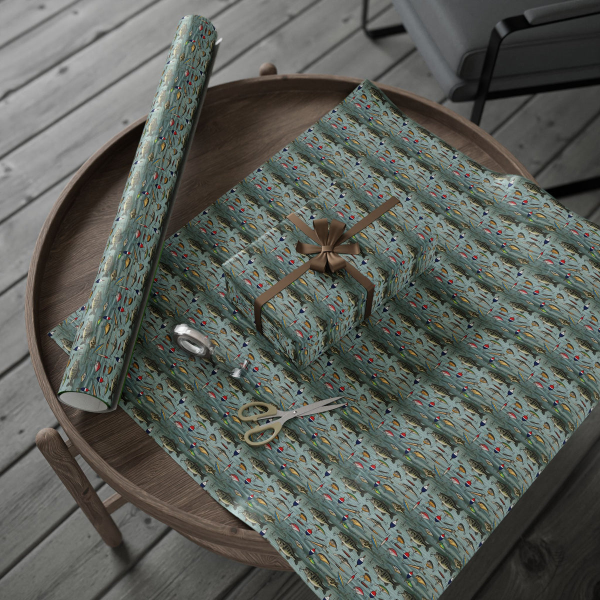 Fishing Lures Pattern Wrapping Paper | Nautical Fish Hooks, Buoys, Ocean Theme
