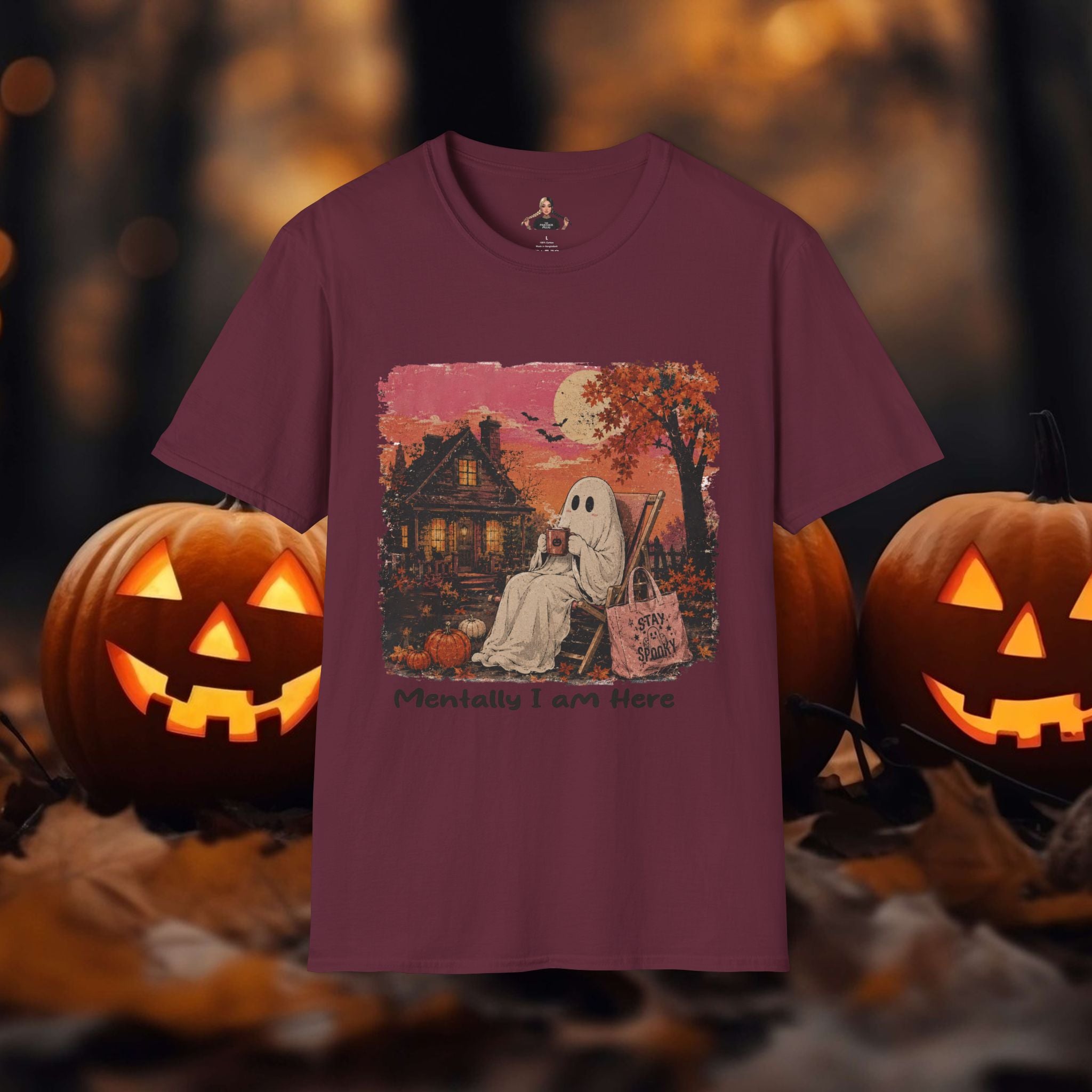 Mentally I'm Here Halloween Ghost Tshirt