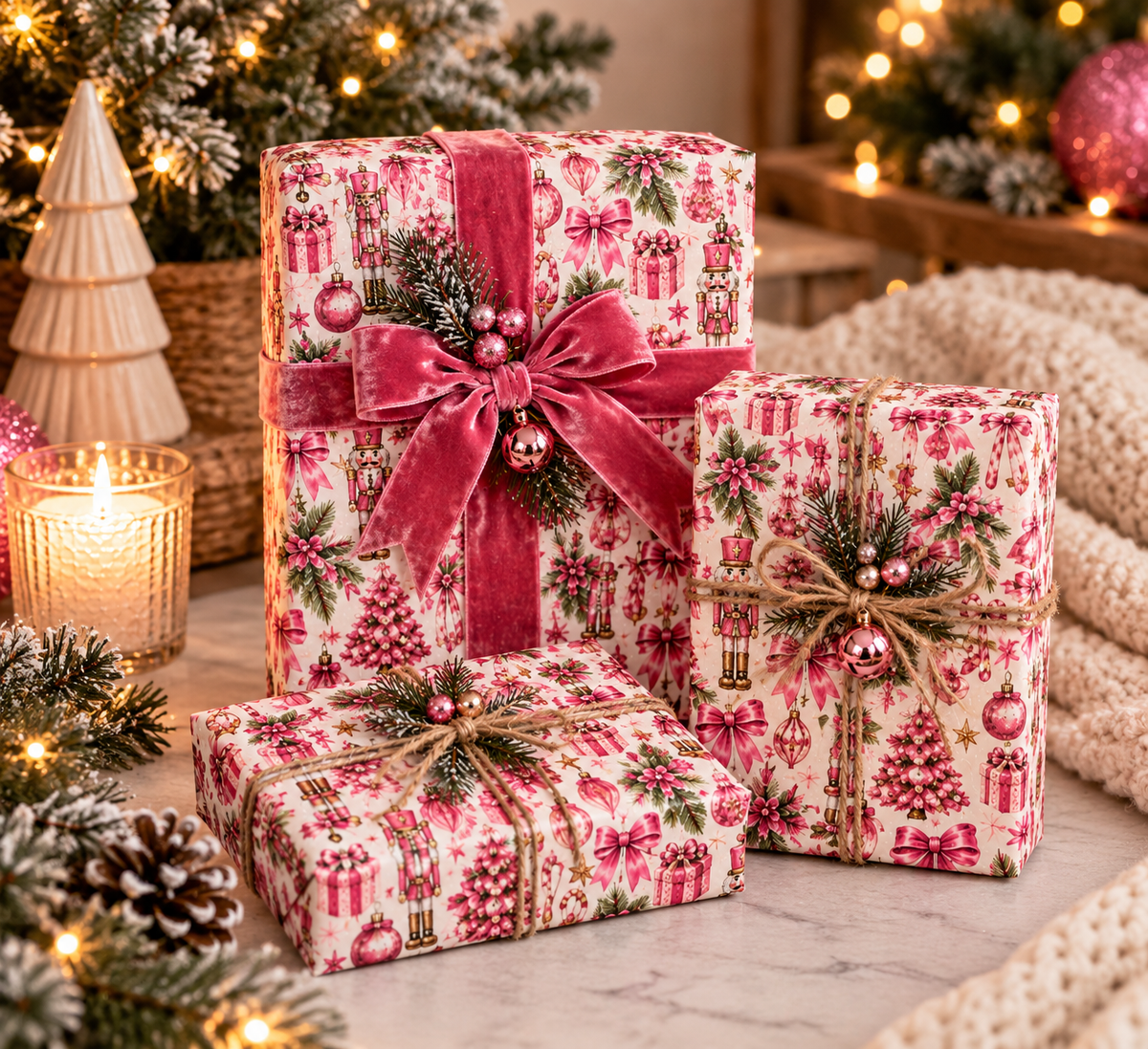 Pink Nutcracker Christmas Wrapping Paper Coquette Holiday Gift Wrap, Pink Christmas Paper, Ballerina