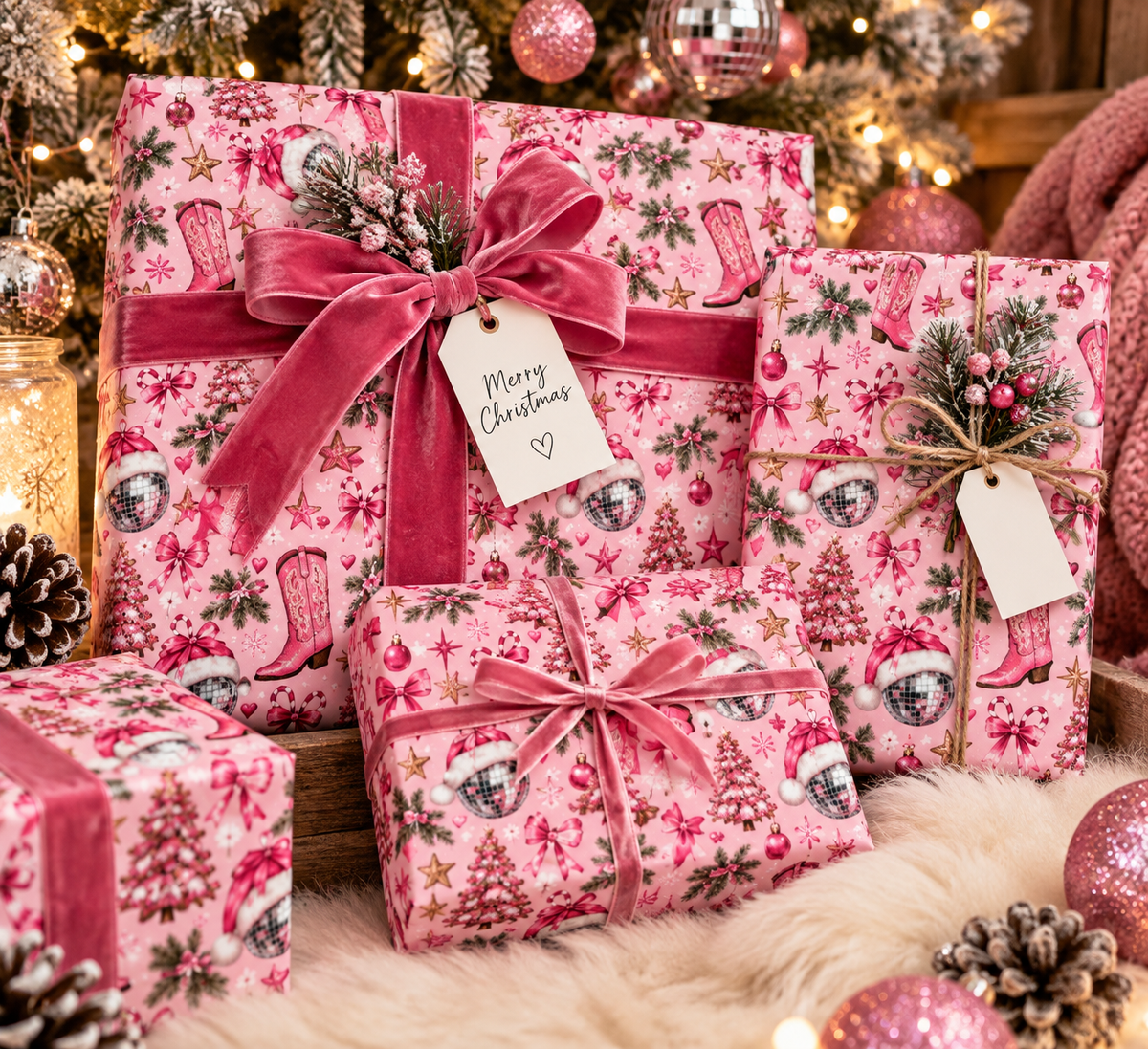 Pink Disco Cowgirl Wrapping Paper