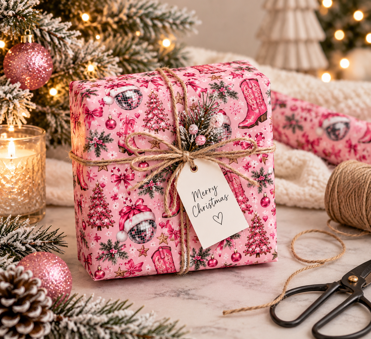 Pink Disco Cowgirl Wrapping Paper