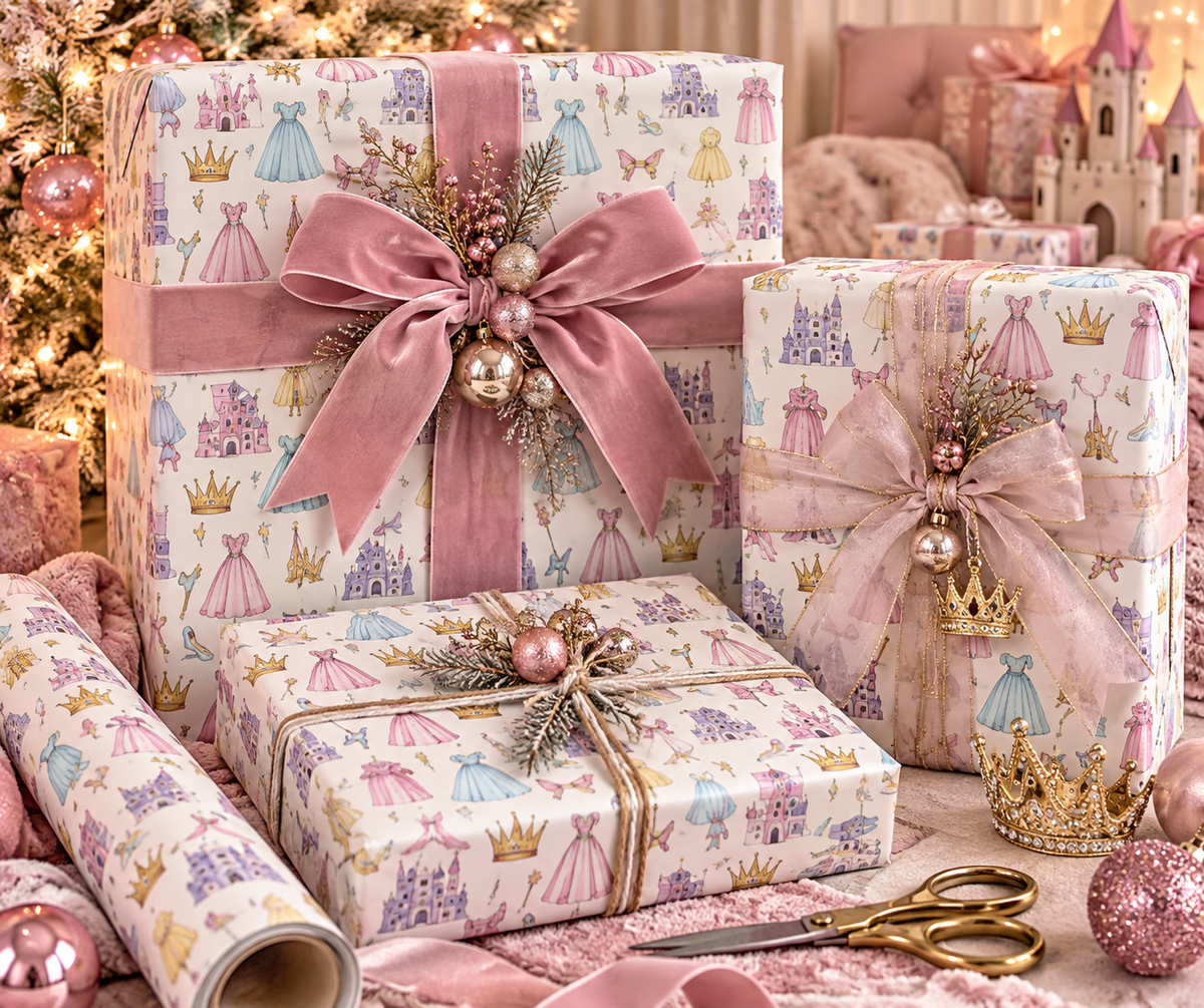 Princess Castles and Crowns Wrapping Paper | Pastel Birthday Party Wrap
