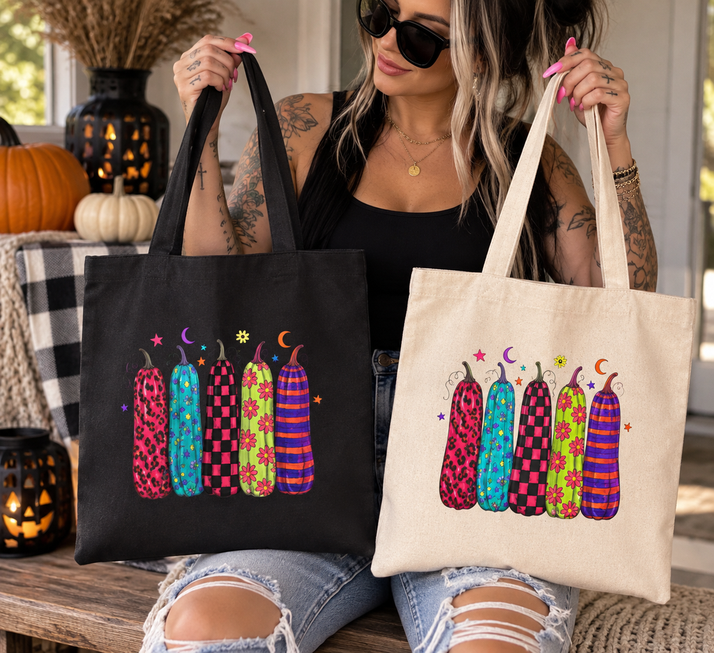 Funky Colorful Retro Pumpkin Tote Bag