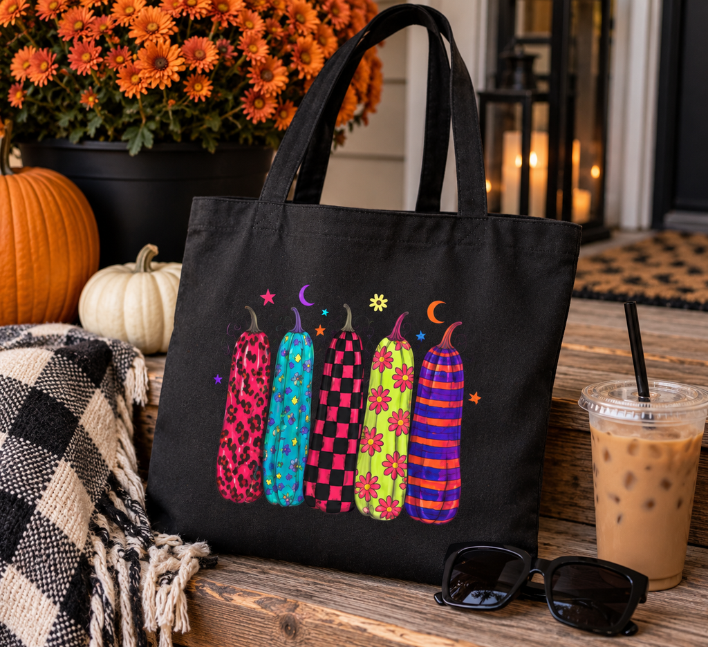 Funky Colorful Retro Pumpkin Tote Bag