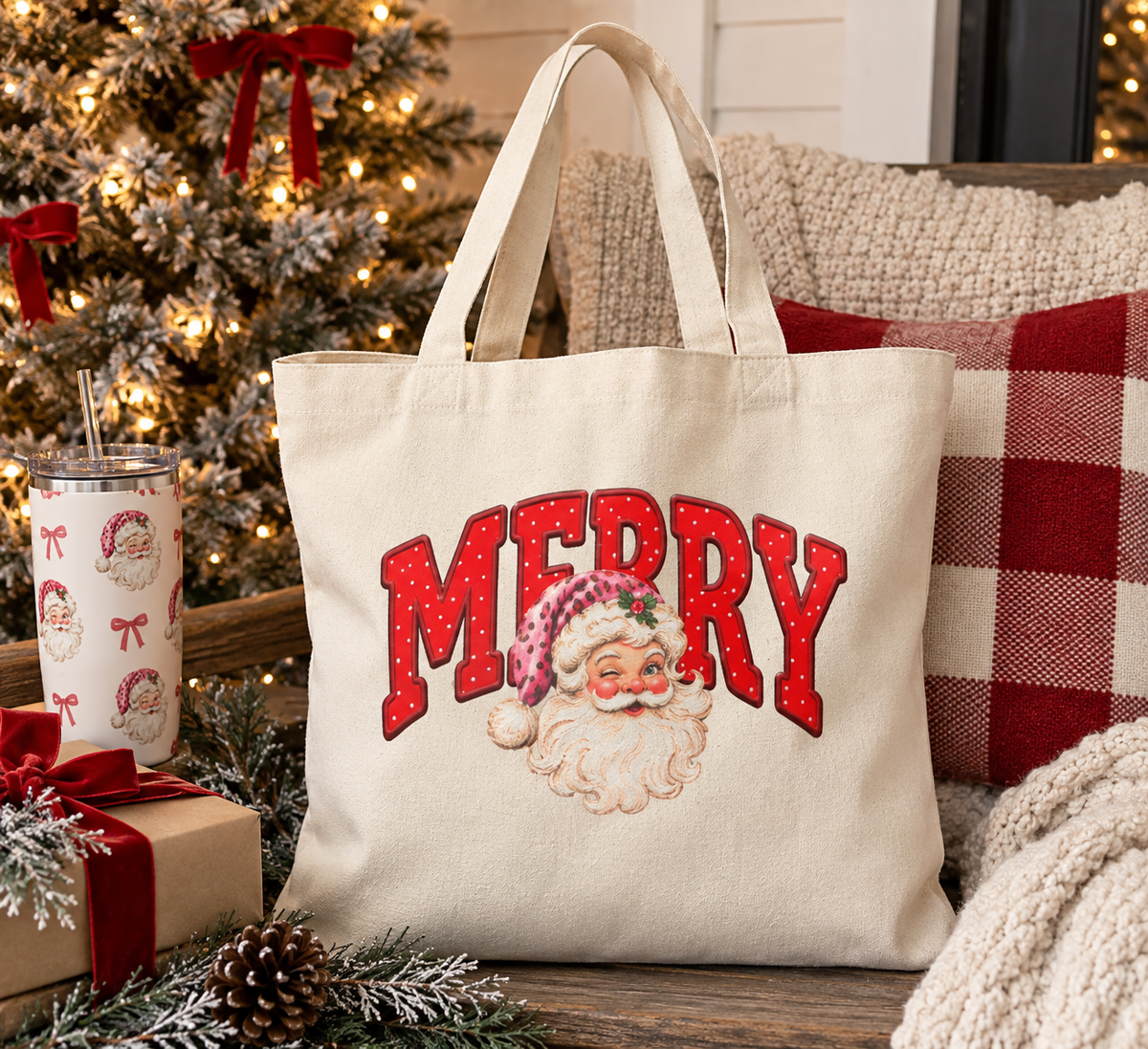 Retro Santa Christmas Canvas Bag