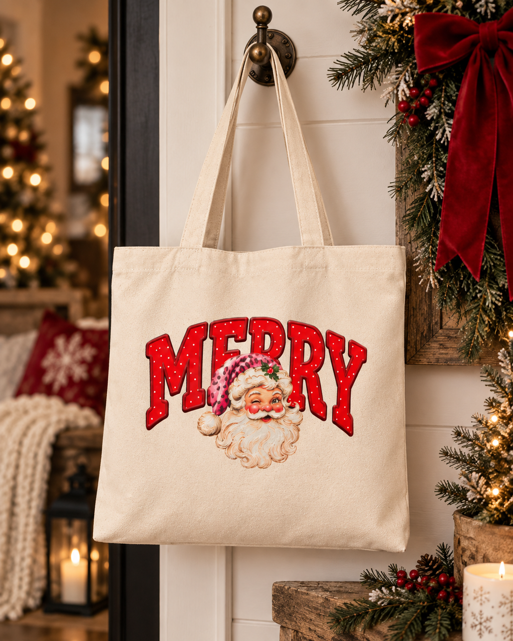 Retro Santa Christmas Canvas Bag