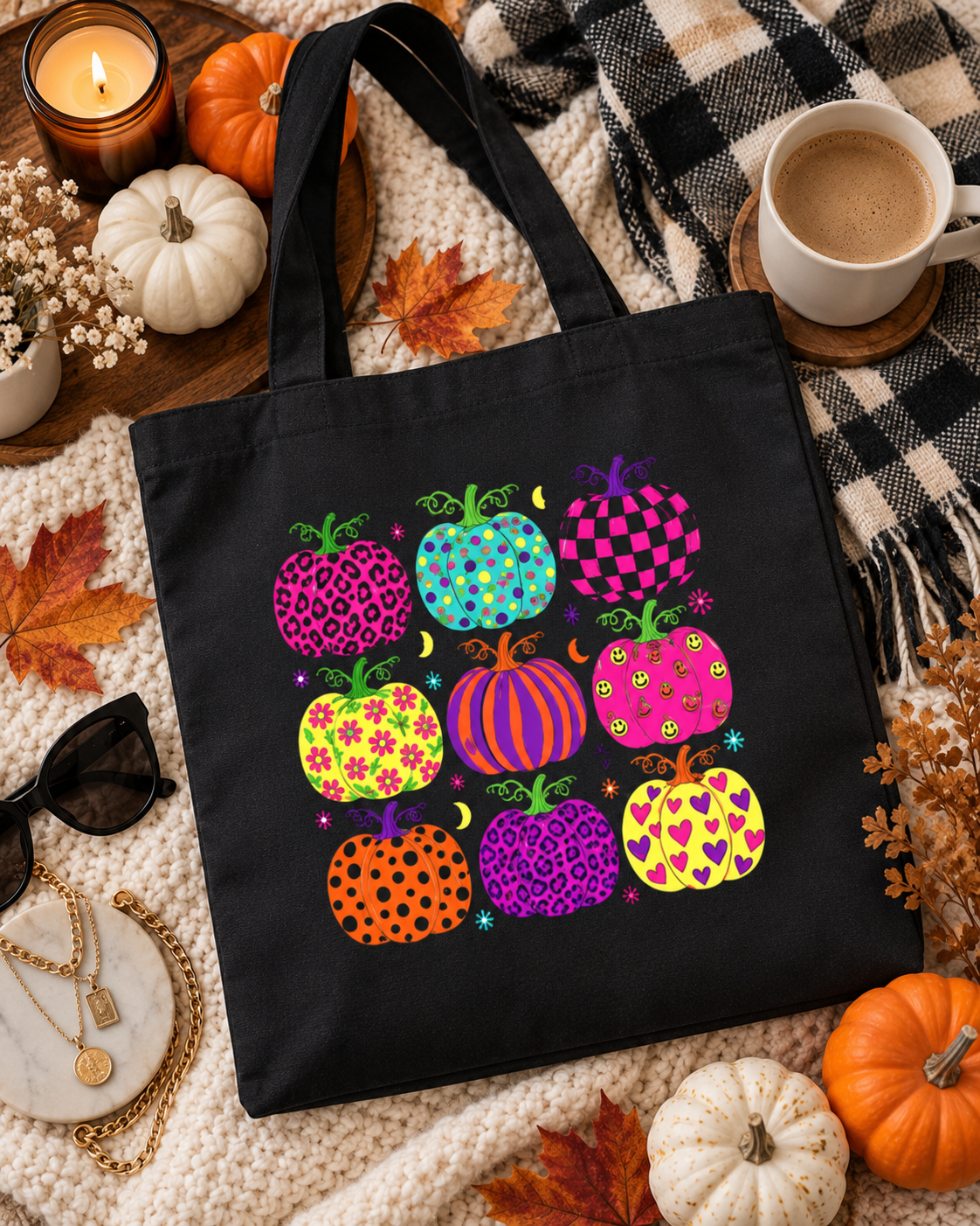 Colorful Pumpkin Halloween Canvas Bag