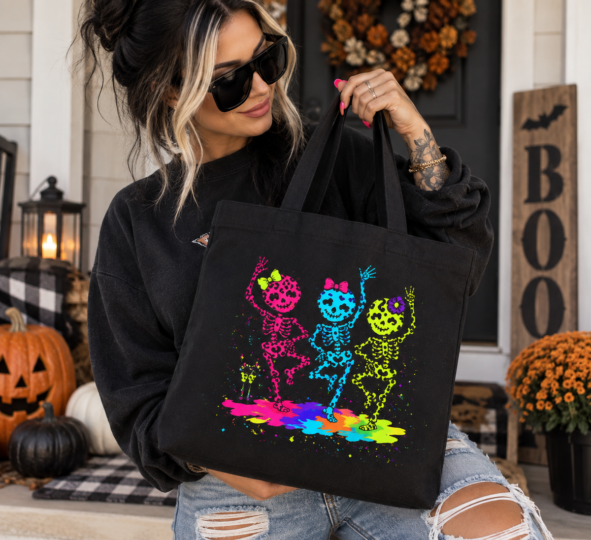 Colorful Dancing Skeleton Tote Bag