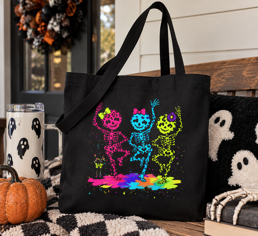 Colorful Dancing Skeleton Tote Bag
